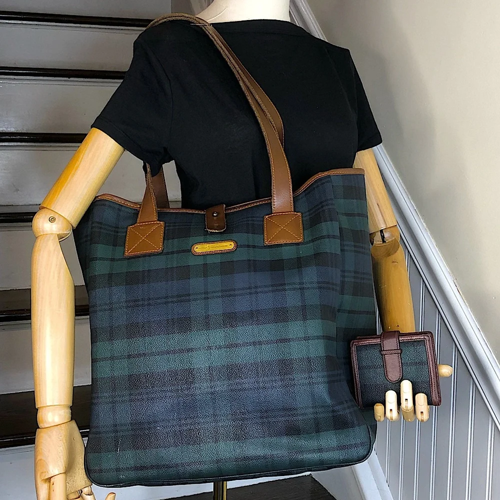 RALPH LAUREN Black Watch Waxed Leather Coated Canvas Activity Baby Toddler Bag
